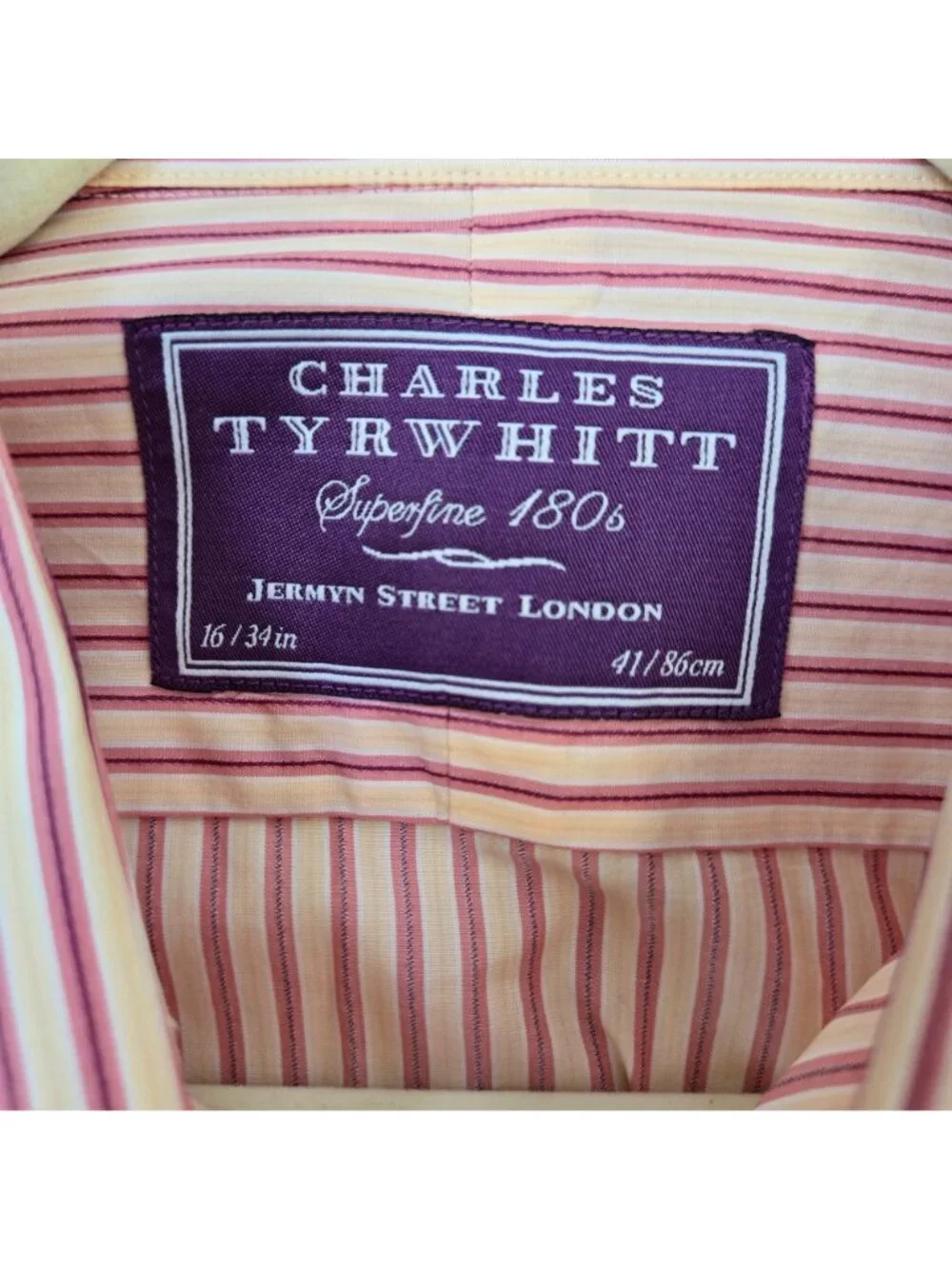 Charles Tyrwhitt Superfine 180 Striped Button Down Shirt with Cufflinks Size 16